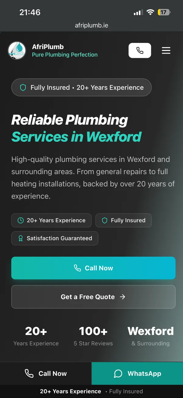 AfriPlumb website design by Eflow Solutions
