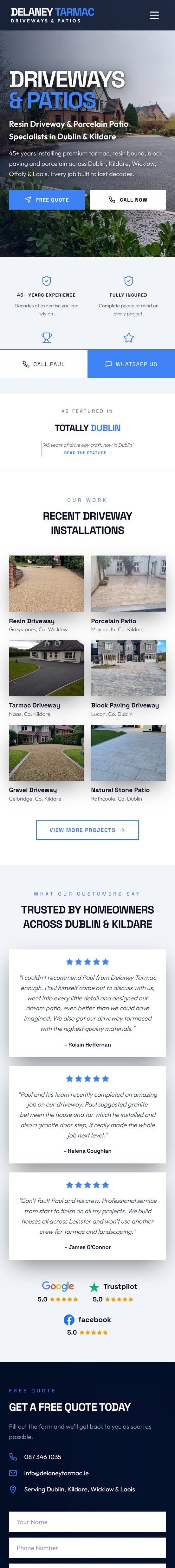 delaneytarmac.ie live site on mobile