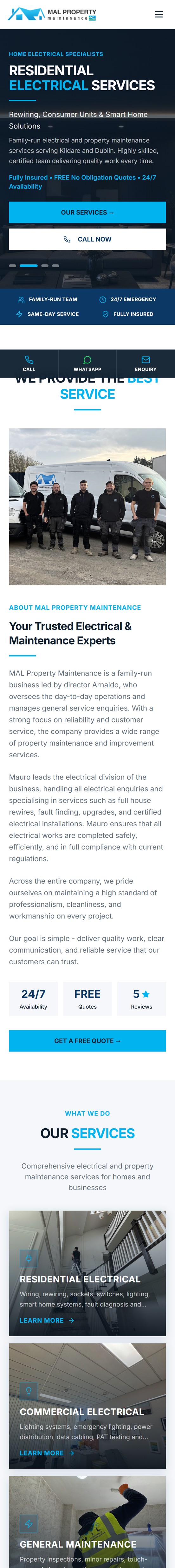 MAL Property Maintenance website by Eflow Solutions on mobile