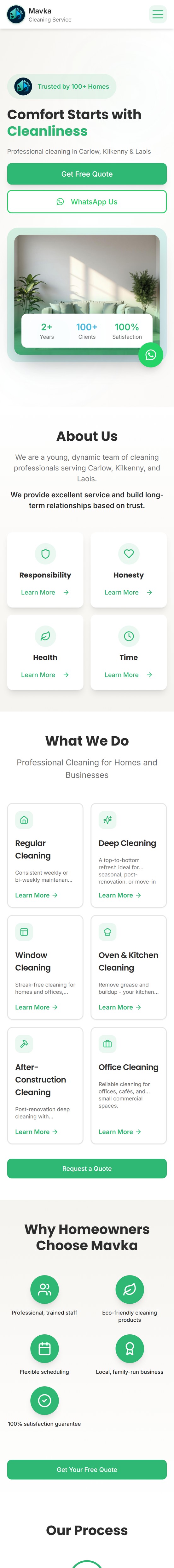 mavkacleaning.ie live site on mobile