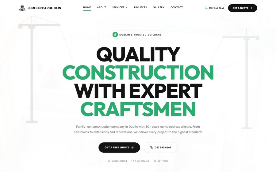 Jemi Construction website by Eflow Solutions