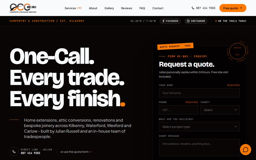 One-Call Carpentry website by Eflow Solutions