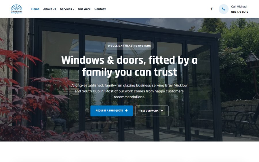 O'Sullivan Glazing website by Eflow Solutions