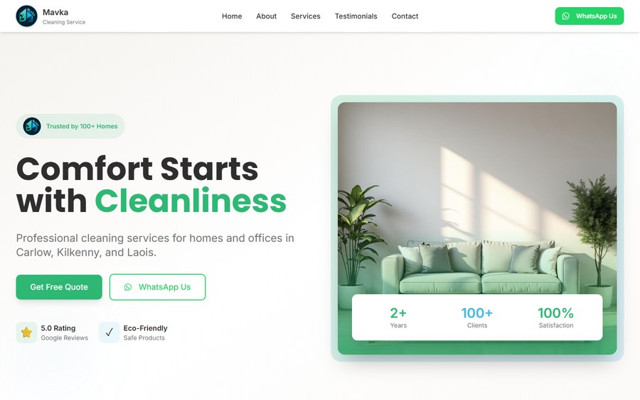 Mavka Cleaning website by Eflow Solutions