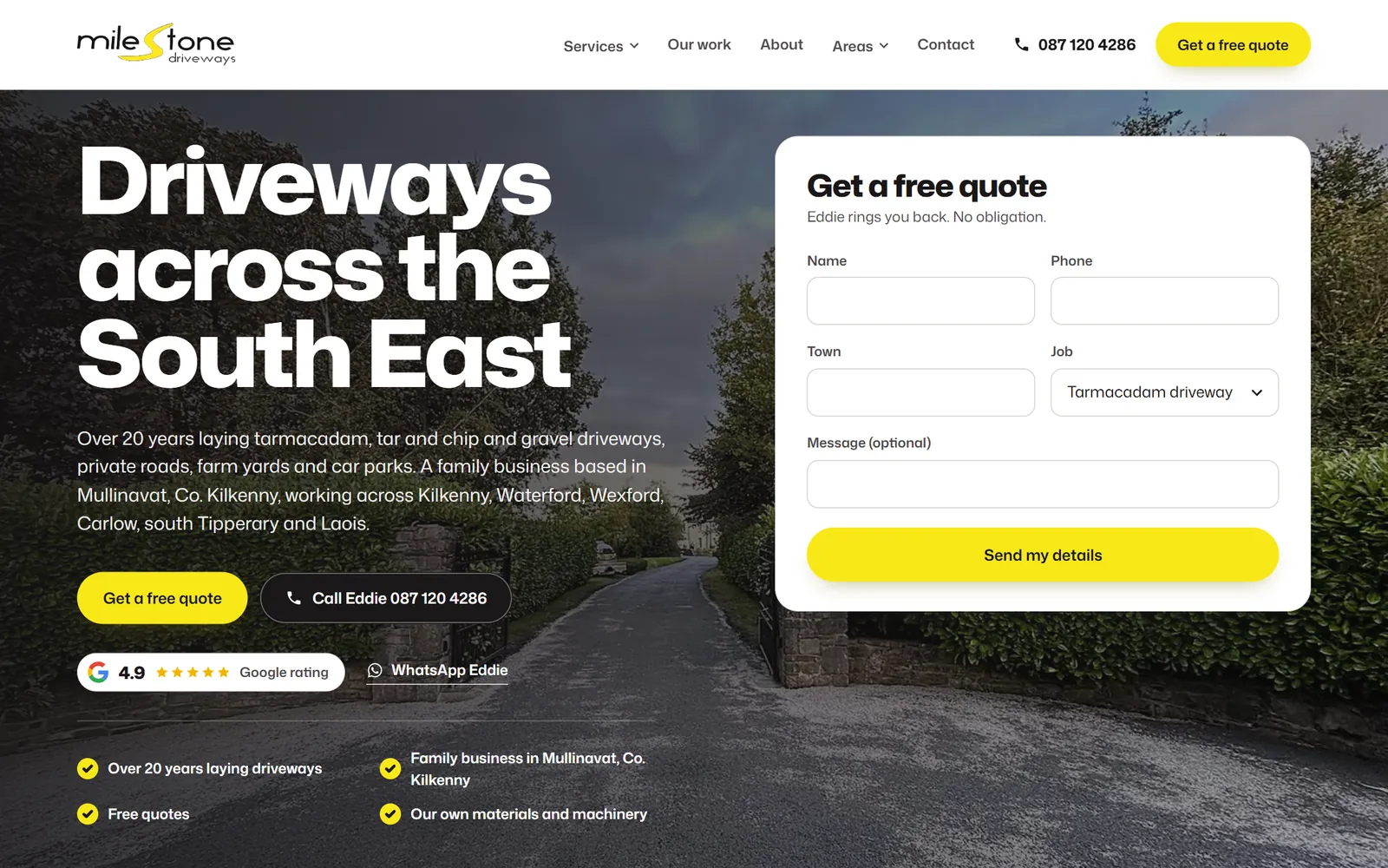 Milestone Driveways website by Eflow Solutions