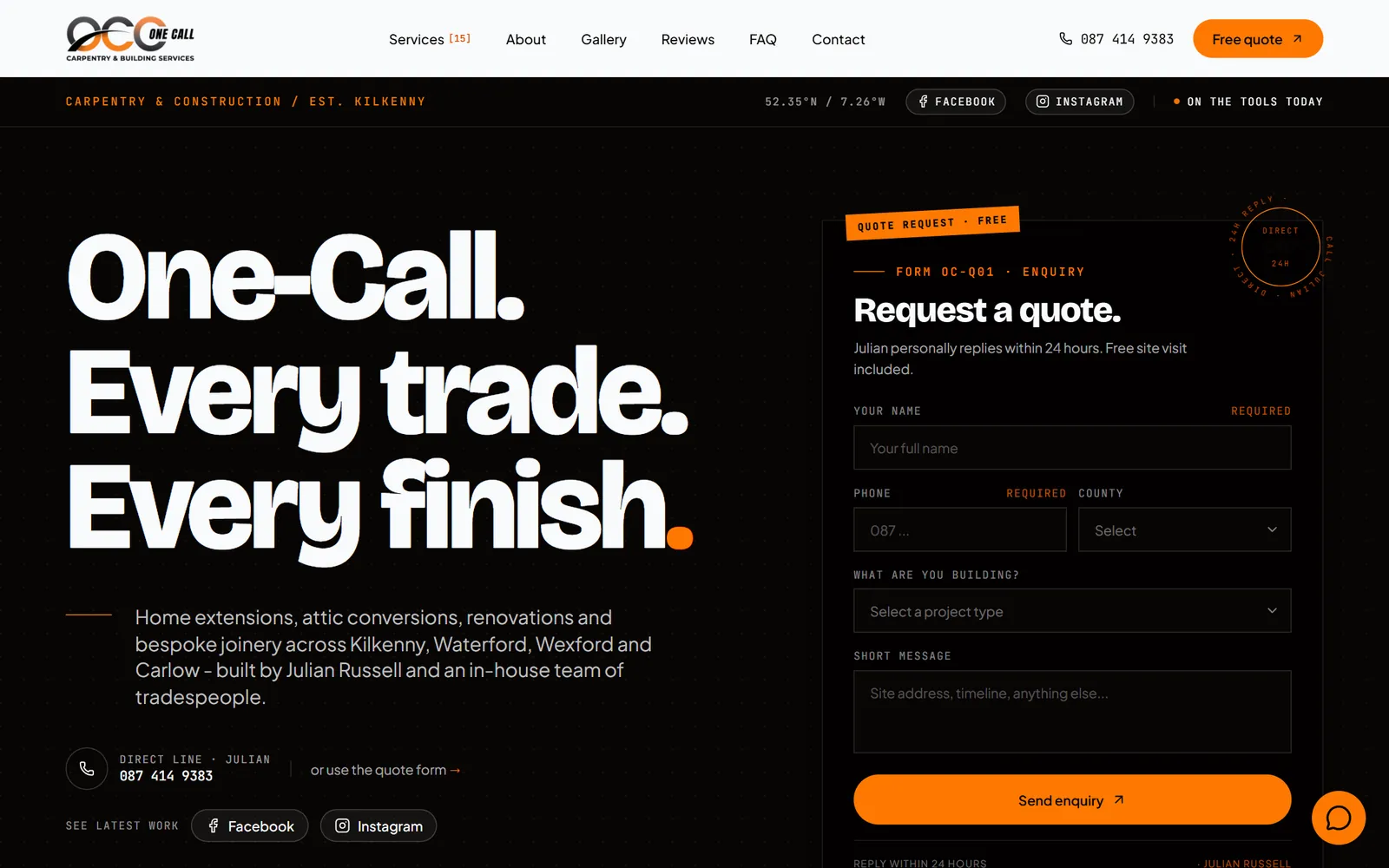 One-Call Carpentry website