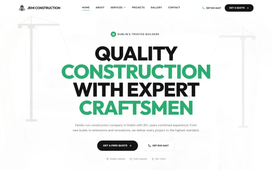 Jemi Construction website built by Eflow Solutions