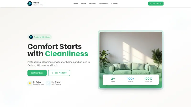 Mavka Cleaning website, custom web design for cleaning company in Ireland by Eflow Solutions